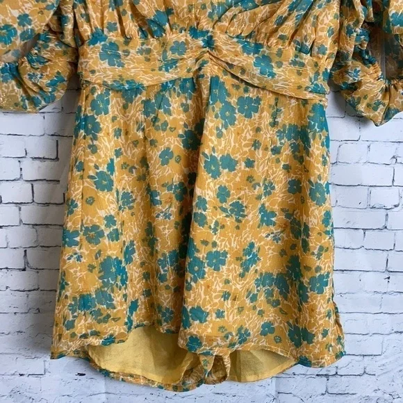 Nasty Gal NWT Romper Floral Chiffon V Neck Puff Sleeve Playsuit Sz 6 Vacation - Picture 5 of 16